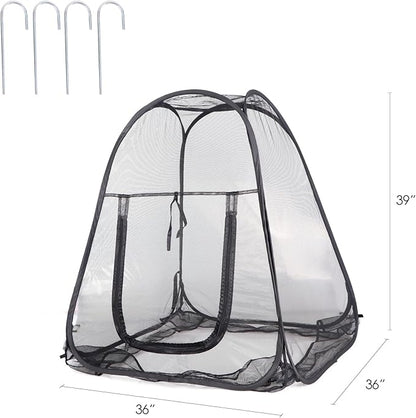 Mesh Plant Cover from Animals, Plant Netting Pest Guard Cover, Plant Tent Cage Pop-up with 4 Stakes for Vegetables, Fruits, Flowers (Black, 36 x 36 x 39 Inches)