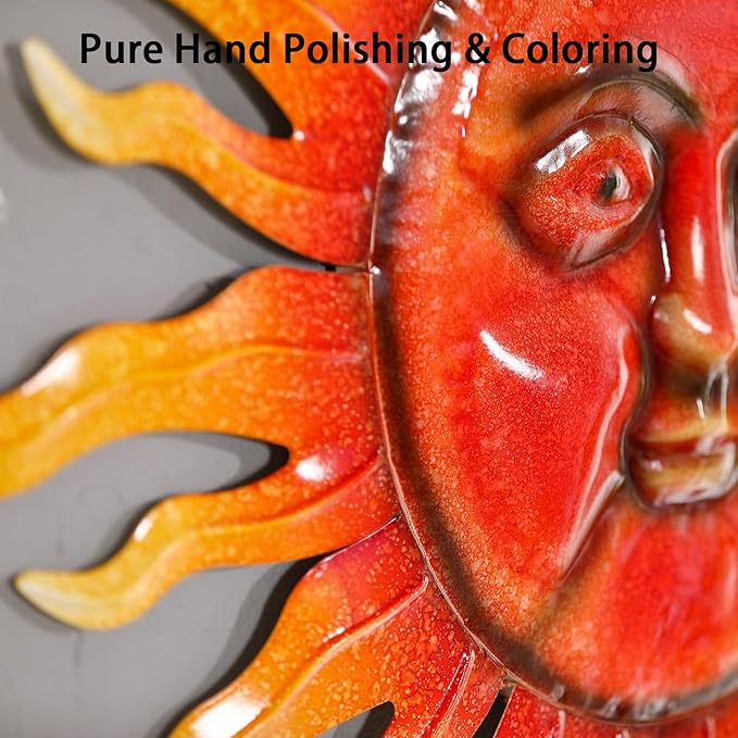 TICKCACY 33" Metal Sun Wall Art Decor, Large Sun Face Wall Art Decoration for Indoor Outdoor, Metal Wall Hanging for Living Room Bedroom Farmhouse Yard Fence Patio Garden