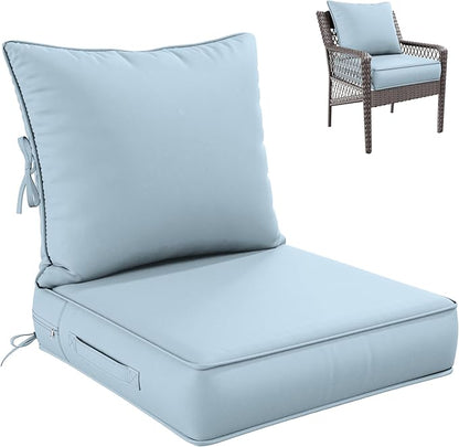 Premium Outdoor Seat Cushion Chair Cushions for Patio Furniture 24 L X 24 W X 5 H Waterproof & Fade Resistant Deep Seat and Backrest Cushion Set with Removable Covers for Chair, Sofa