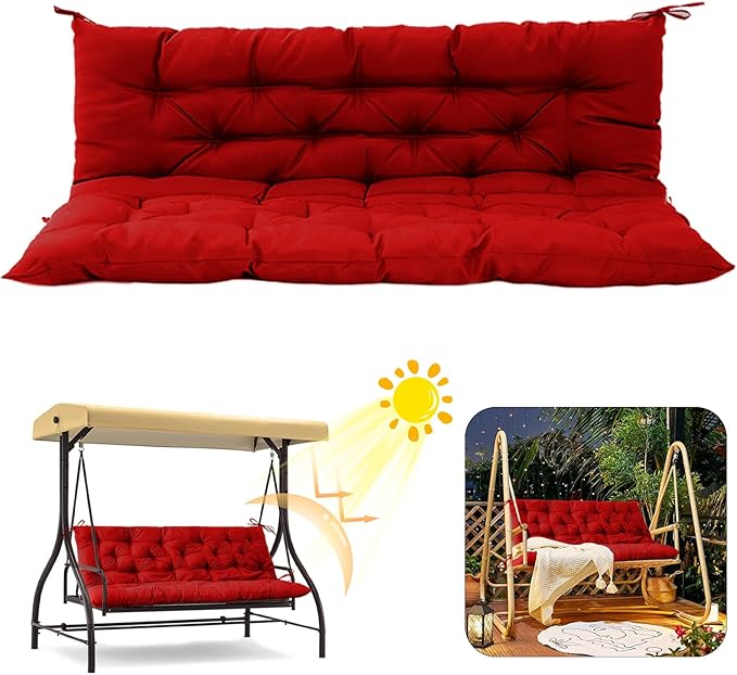 2/3 Seater Swing Replacement Cushion, Waterproof Porch Swing Cushions with Backrest, Thickened Bench Cushions for Outdoor Furniture, for Outdoor Patio Swing (Red, 47 * 40 in)