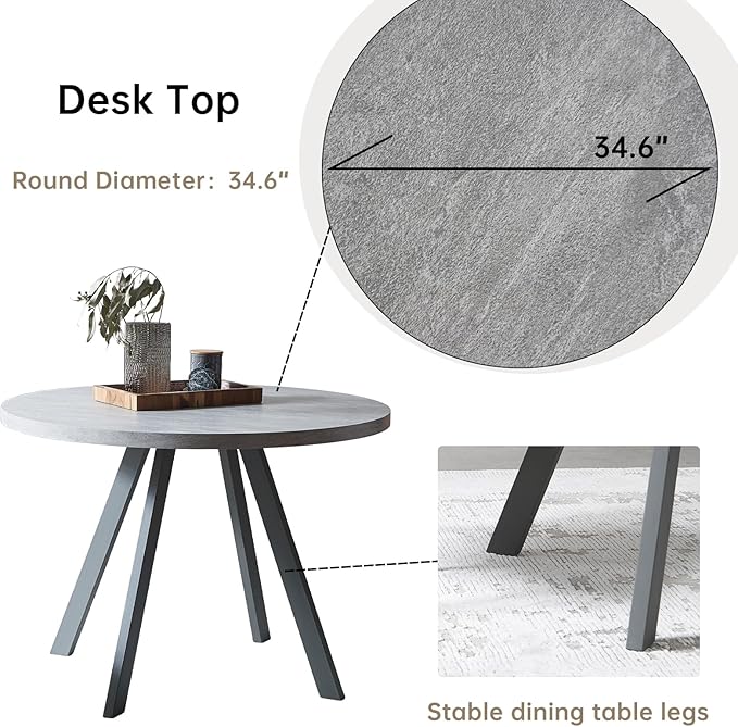 Round Dining Table Set, Mid Century Modern Small Round Dining Table Set, Saving Space (Table + 4 Grey Chairs)