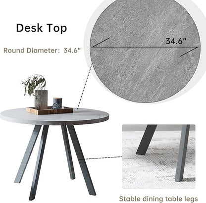 34.6'' Round Dining Table and Chairs for 2, Space Saving Modern Casual Coffee Table Set for Apartment Kitchen Dining Room (Grey Table+ 2 Grey Chairs)