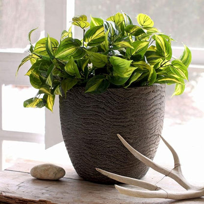 The HC Companies 17.5 Inch Aspen Planter Indoor Outdoor Round Fiberglass Planter Pot with Contemporary Textured Design, Charcoal
