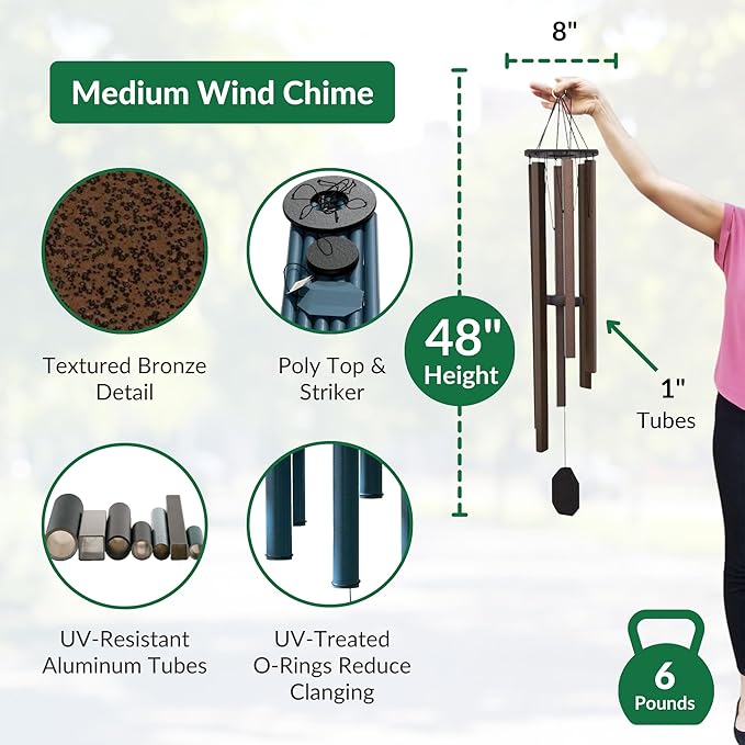 Lambright Chimes Mountain Serenade Medium 48" Tall Bronze Personalized Wind Chime, Custom Windchimes for Memorial, Sympathy, Loss, Anniversary for Wife, Friend, Mother, Grandmom, Pet - Made in America