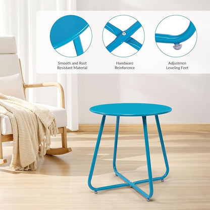 Patio Small Side Table Waterproof Round Metal Steel Weather Resistant Portable Outdoor and Indoor End Table for Garden Balcony Yard,Sky Blue(4 PCS)