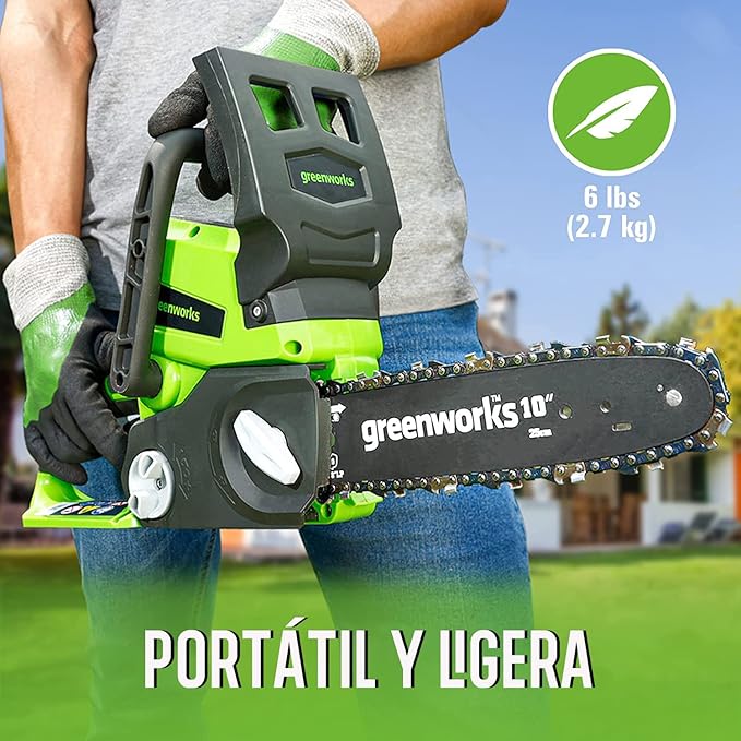 Greenworks 24V 10" Cordless Chainsaw, 2.0Ah Battery and Charger Included