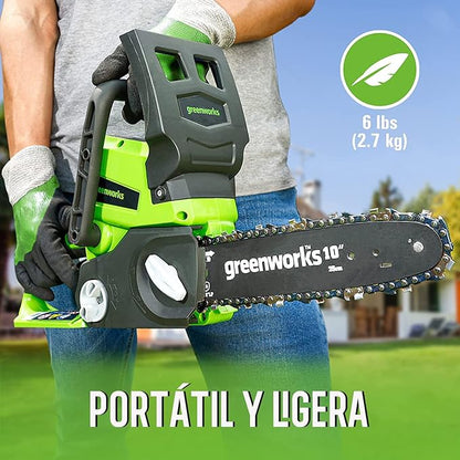 Greenworks 24V 10" Cordless Chainsaw, 2.0Ah Battery and Charger Included