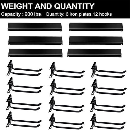 Wallmaster Garage Storage Organization Wall Mount, Garden Tool Rack Organizer Heavy Duty Folding Chair Hangers with 12 Adjustable Hooks 96inch Tracks Max Load 900lb
