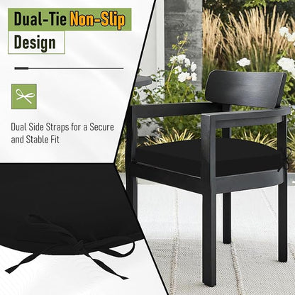 Basic Beyond Outdoor Chair Cushions Set of 4, Outdoor Cushions for Patio Furniture, Water Resistant Patio Chair Cushions with 2 Ties, 17x16x2, Black