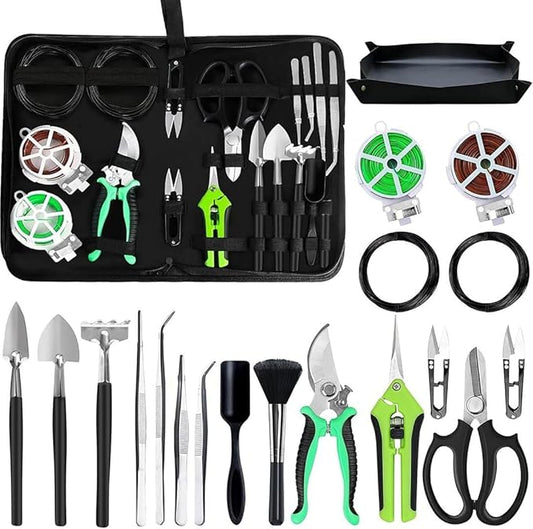 Bonsai Tools Set, 20-Piece Bonsai Tools Set with Waterproof Repotting Mat, Pruning Shears, Scissors & Training Wire - Indoor Gardening Starter Gifts for Women, Men & Beginners