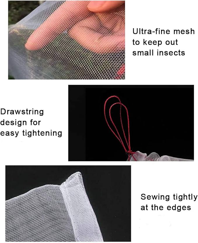4 Pack Garden Neting Plant Insect Bird Barrier Mesh with Drawstring 4Ft x 4.6Ft Mesh Plant Covers Freeze Protection Tomato Barrier Bag for Garden Flower Blueberry Vegetables Fruits Bird Eating