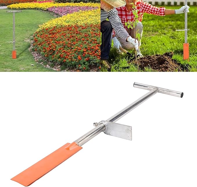 Tyenaza Spade Shovel, Dibble Bar Planting Tool with Foot Pedal Stainless Steel T Handle Spade Shovel for Digging Transplanting Gardening
