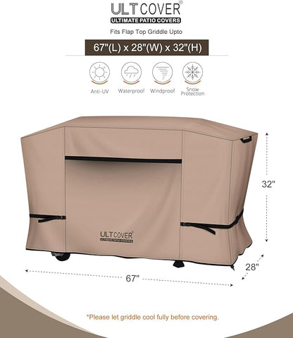 ULTCOVER 600D Outdoor Waterproof Griddle Cover for Blackstone Halo LoCo Cookers Nexgrill Weber 36 inch Two Side Shelves Flap Top Grill with Hood