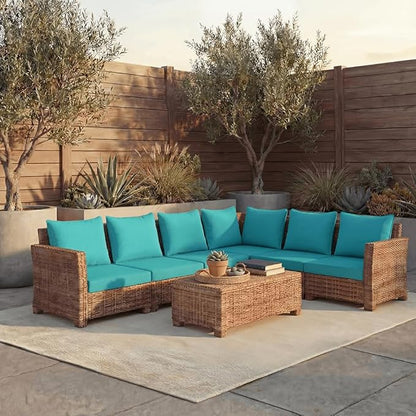PatioGlow Outdoor Seat Cushion Set, 24" x 24" x 3.5", Set of 2, Water-Resistant & Fadeness Patio Furniture Cushions with Removable Cover & Ties, Thick Deep Seating Pads for Outside Sofa Couch, Teal