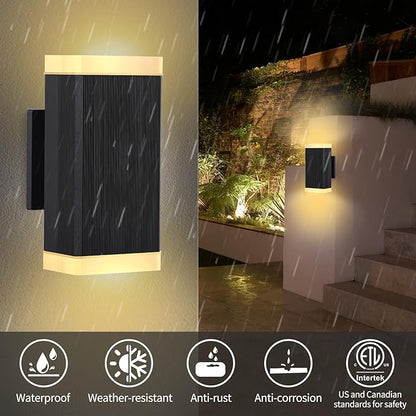 Outdoor Wall Light, ZUUKOLE Waterproof Exterior Wall Sconce, Anti-Rust Aluminum Wall Mount Lighting Rectangular Design – Up Down Lights Outdoor for Porch, Patio or Garage, 2 Pack