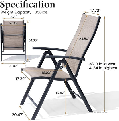 Crestlive Products Folding Patio Chairs Set of 6, 7-Level Adjustable Recliner Chairs Foldable Outdoor Lawn Chairs for Pool, Backyard, Brown