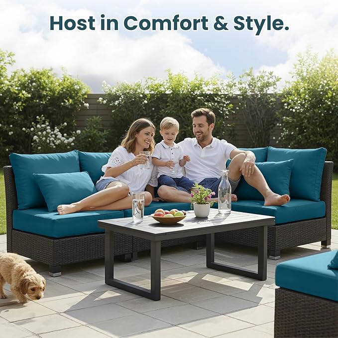 Outdoor Chair Cushions, 6 Inch Thick Patio Seat & Back Cushions Set with Removable Cover, Waterproof Patio Cushions for Outdoor Furniture, 24 x 24 Inch, Turquoise 2-Set