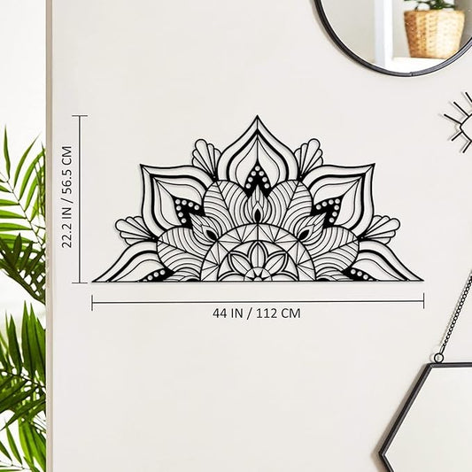 ESTART Large Metal Mandala Wall Art, Unique Lotus Flower Metal Wall Decor Artwork, Large Sacred Headboard Sign, Suitable for Bedroom, Living Room, Office and Home Indoor and Outdoor Decoration (Black)