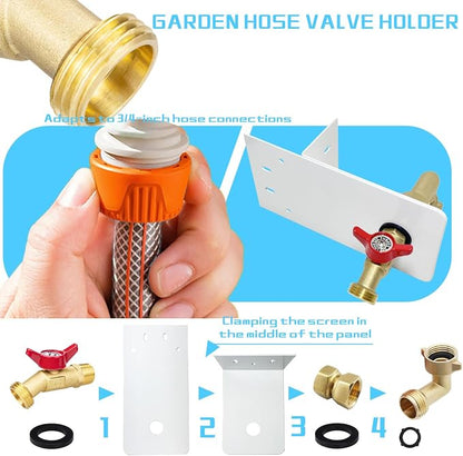 Garden hose faucets, backyard hose holders, outdoor balcony Hose Bibb Valve, faucet screen clamping bases, faucet holders for laying a hose in a lanai or any screened window(WHITE)