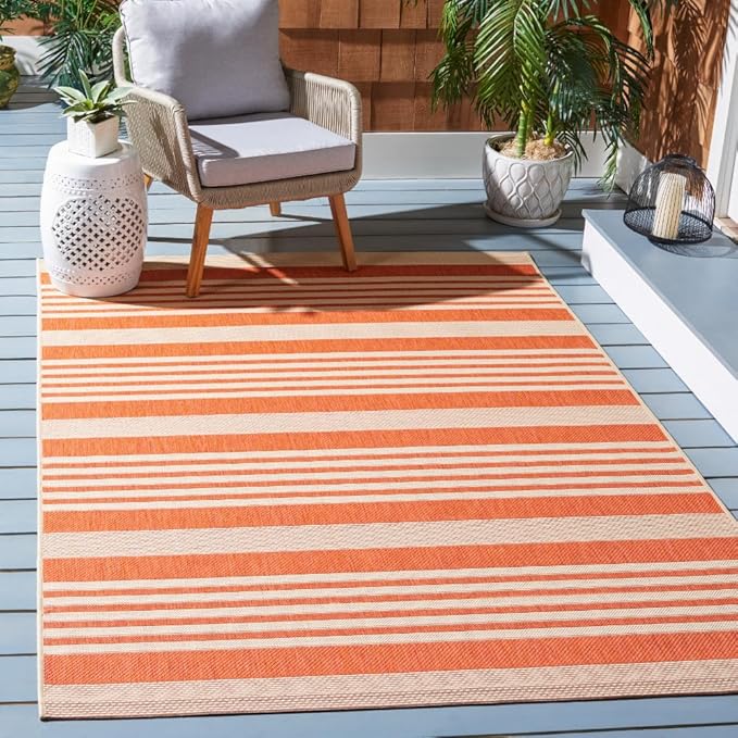 SAFAVIEH Washable Rug Outdoor Courtyard Collection - 4' x 5'7", Terracotta & Beige, Non-Shedding & Easy Cleaning, Ideal for Patio, Backyard, Mudroom (CY6062-241)