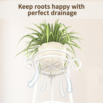 LASZOLA 3 Tier White Metal Plant Stand for Multiple Large Planters Indoor Outdoor Organizer, Heavy Duty Tall Flower Stand for Corner Patio Bathroom Office, Modern Sturdy Vertical Iron Rack, Cat Proof