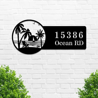 Beach House Metal Sign Custom,Palm Tree Personalized House Number Sign,Custom Home Address Number Plaque,Street Address Wall Hanging for Door Hanger,Housewarming Gifts,Home Decor for Apartment Outdoor