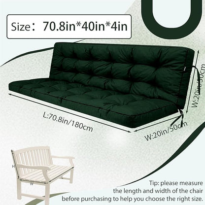 2/3 Seater Swing Replacement Cushion, Waterproof Porch Swing Cushions with Backrest, Thickened Bench Cushions for Outdoor Furniture, for Outdoor Patio Swing (Dark Green, 70.8 * 40in)