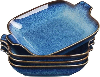 Ceramics Au Gratin baking Dishes Set of 4, Baking Tray Bake ware, 10.2 oz Ramekins, for Pie Pan, Appetizer, Tart, Dessert, Quiche, Oven Small dish, individual dishes, Square 7.8 Inch
