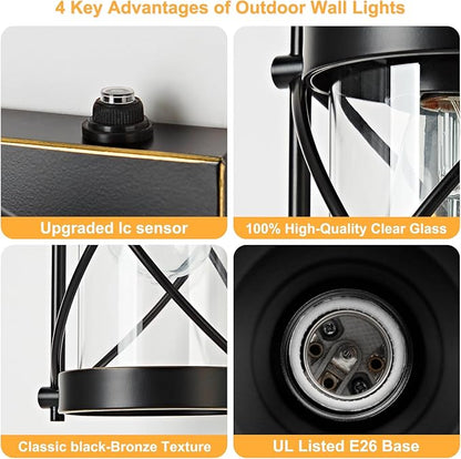 Dusk to Dawn Outdoor Wall Lights Fixtures, Waterproof Exterior Lighting Fixtures with Photocell Sensor,Vintage Black-Bronze Metal Cage Lantern Outside Lights for Porch Patio House Garage（2 Pack）