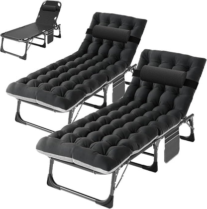 ABORON Tanning Chairs, 2 Pack, 5-Position Padded Folding Loungers | Set of 2 folding chaise lounges with 5-position backs, padded mats and pillows; supports up to 500 lb per chair.