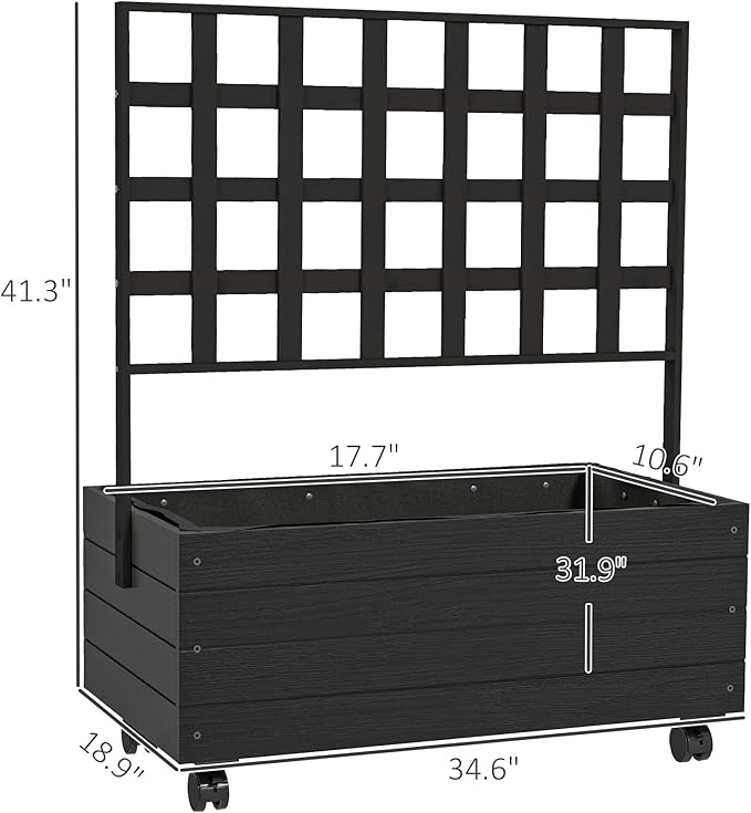 Outsunny Raised Garden Bed with Trellis and Wheels, Outdoor Wooden Elevated Planter Box, Freestanding Raised Flower Bed for Climbing Plants, Flowers, Herbs and Vegetables