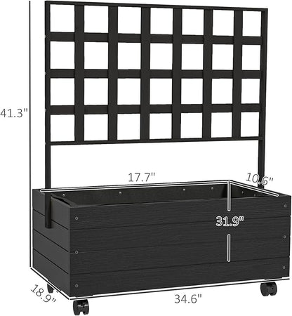 Outsunny Raised Garden Bed with Trellis and Wheels, Outdoor Wooden Elevated Planter Box, Freestanding Raised Flower Bed for Climbing Plants, Flowers, Herbs and Vegetables