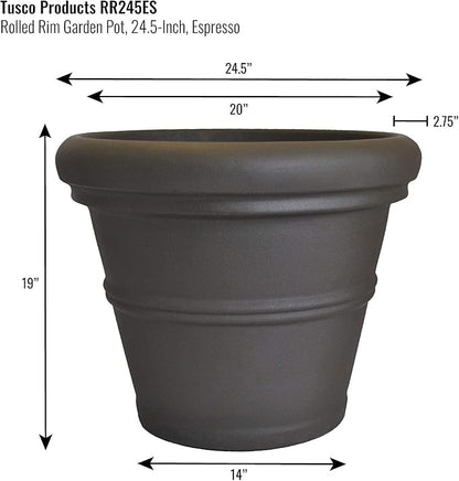 Tusco Products RR245ES Classic Rolled Rim Garden Planter, 24.5", Espresso