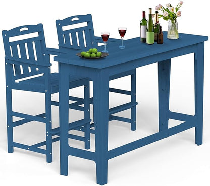 Ciokea Heavy-Duty Outdoor Bar Set, Rectangle High Top Table and 2 Oversized Adirondack Chairs Set, HDPE Modern Patio Bar Set for Outside Bistro Backyard Balcony Deck Outside, Navy Blue