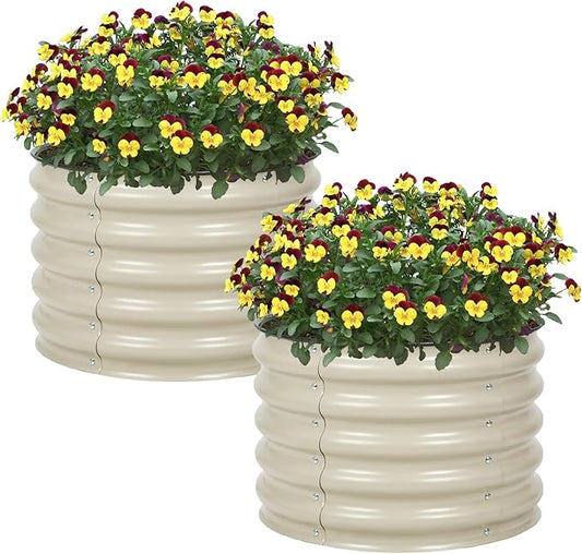 Aoodor 2 Pack 17" Tall 24" Metal Raised Garden Bed, Outdoor Planter Box and Raised Garden Kit for Vegetables, Flowers, and Herbs, Beige
