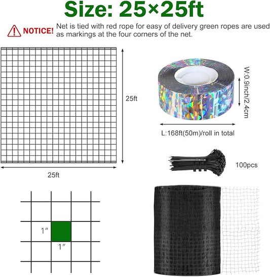 Poultry Netting 25x25 ft, 1" Square Mesh Heavy Duty Chicken Run Net, Garden Netting to Protect Plants, Fruit Trees, Vegetables from Birds, Deer, Pests & Animals for Farm, Orchard, Coop