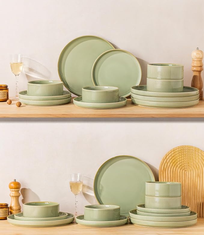 TheTerra Ceramic Dinnerware Sets for 4, 12 Pieces Porcelain Lightweight Plates and Bowls Sets, Scratch Resistant Dish Set, Oven & Microwave & Dishwasher Safe, Duck Egg Green