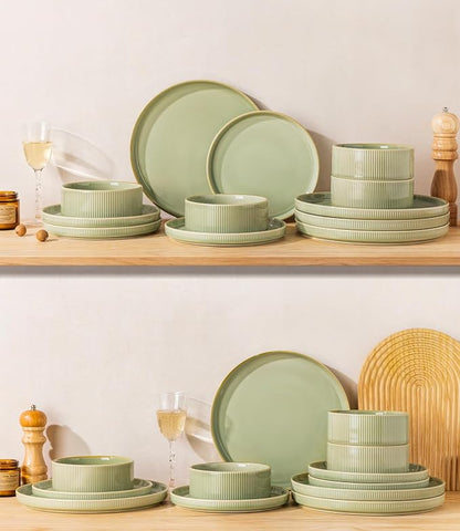TheTerra Ceramic Dinnerware Sets for 4, 12 Pieces Porcelain Lightweight Plates and Bowls Sets, Scratch Resistant Dish Set, Oven & Microwave & Dishwasher Safe, Duck Egg Green