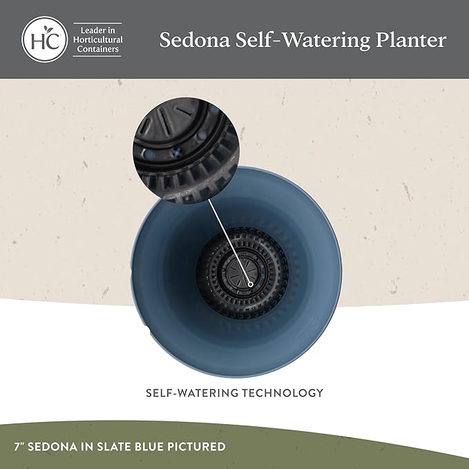 The HC Companies Sedona Round Self-Watering Pot - Lightweight Self Care Planter - Plastic Planter for Herbs & More - Durable Plant Pots for Indoor Plants & Outdoor Plants (12" Warm Gray, Pack of 1)