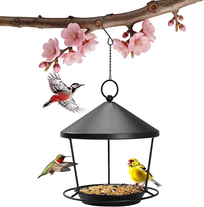 Bird Feeder for Outdoor Hanging,Hanging Bird Feeder with Roof,Elegant Garden Sculpture with Multi-Use Bird Bath and Feeder with Chain and Hook,Creative Decor for Patio Balcony Yard Home