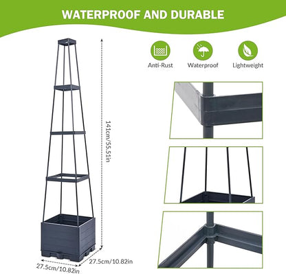 GENMOUS 4 Tiered Tomato Planter with Box Trellis, 56'' Raised Garden Bed Planter Boxes, Tomato Cages for Garden Patio Climbing Plants Vegetable Vine Flowers Outdoor & Indoor（1 Pack)