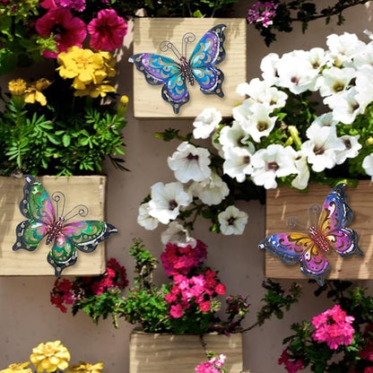 3 Pack Metal Butterfly Wall Art Outdoor Decor, Butterflies Spring Wall Sculpture Hanging Metal Wall Decorations for Garden, Patio, Fence, Yard, Living Room, Bedroom
