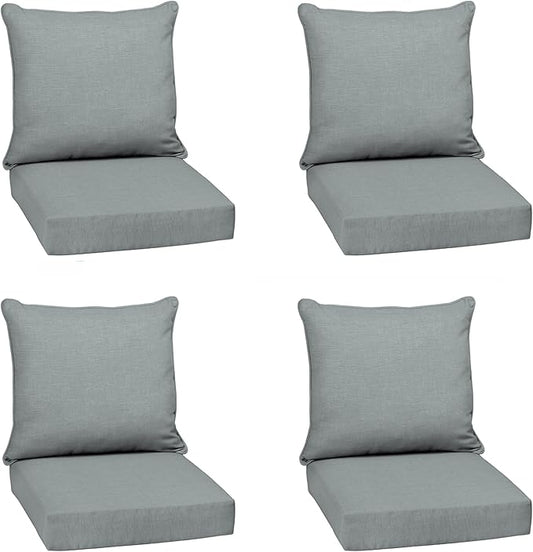 Arden Outdoor Deep Seat Cushion Set (4-Pack), 24 in x 24 in, Weather-Proof, Rain-Proof, Fade Resistant Patio Cushion for Chair, Sofa, and Couch Stone Grey Leala