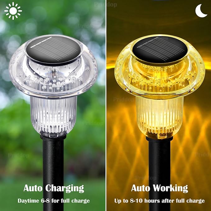 Priddop Solar Lights Outdoor Pathway Waterproof 8 Pack Warm White LED Acrylic Mushroom Decorative Garden Lights for Yard Landscape Patio Outside Decor