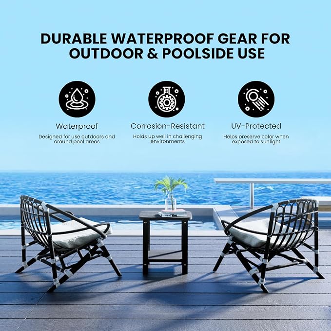2-Tier Outdoor Side Table, 16" Adirondack Small Side Table All Weather Resistant, Patio End for Outside or Indoor, Patio, Yard, Pool, Porch, Garden, Black