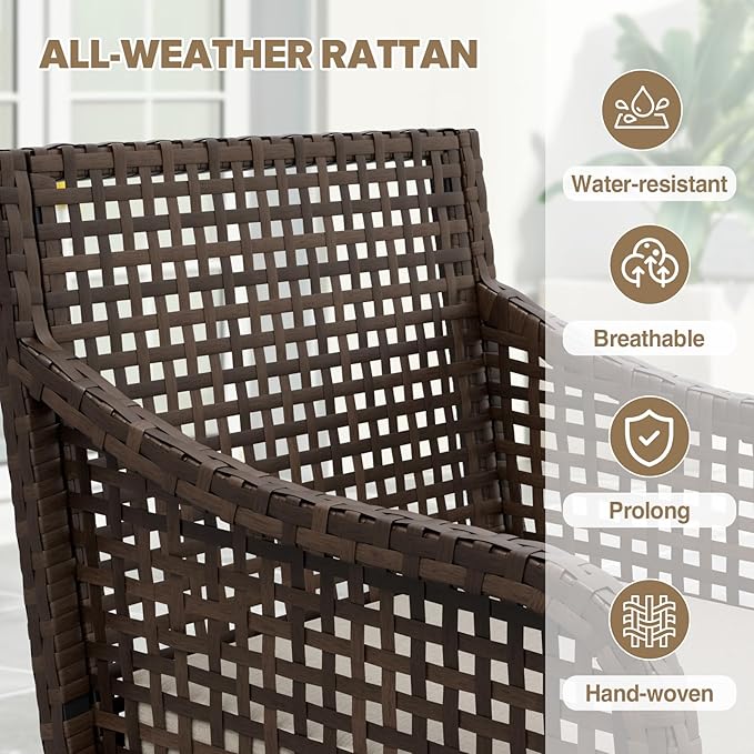 COOS BAY Echo Vibe Patio Dining Set for 4 with 2 Chairs, a Bench and a Table, 4 Piece Outdoor Dining Set, Brown/Beige