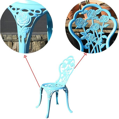 KAILI Outdoor Furniture Bistro Set with Rose Pattern 1 Table 2 Chairs for Garden Patio Porch (Rose-Light Blue)