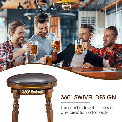 ERGOMASTER 29 Inch Swivel Bar Stools Set of 2, Rubber Wood, Brown