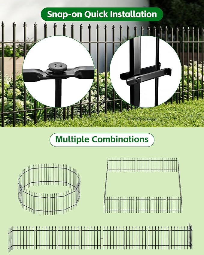 Metal Garden Fence Panels, Decorative No Dig Iron Fence for Flower Beds, Yard Border and Landscaping, Black Outdoor Fence for Plants, Pets and Small Animals, 5 Pack (42" high x 30" Wide)