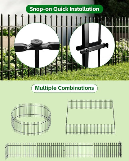 Metal Garden Fence Panels, Decorative No Dig Iron Fence for Flower Beds, Yard Border and Landscaping, Black Outdoor Fence for Plants, Pets and Small Animals, 5 Pack (42" high x 30" Wide)